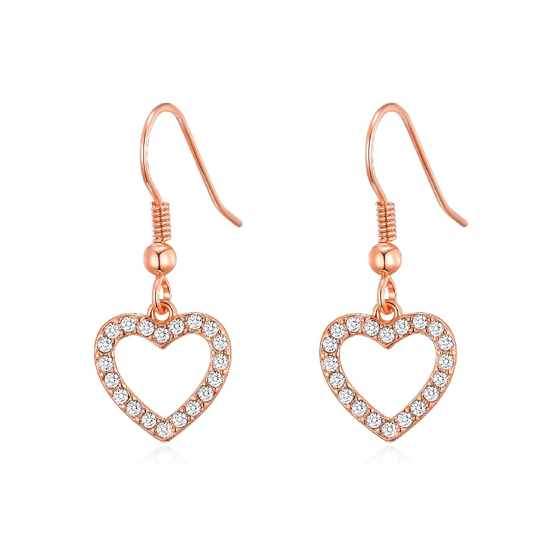 adjustable earrings for women -Rose Gold Plated Open Heart Drop Earrings Created with Zircondia® Crystals