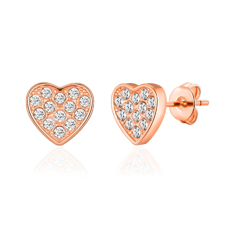 silver hoop earrings for women -Rose Gold Plated Pave Heart Earrings Created with Zircondia® Crystals