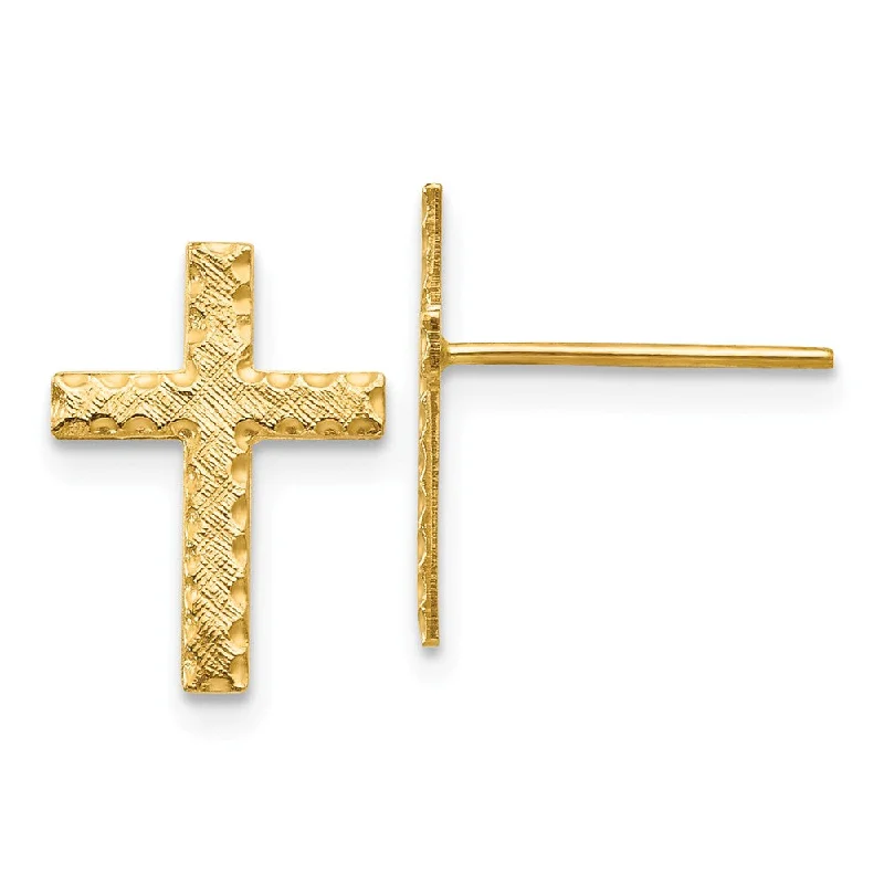 colorful earrings for women -13mm Latin Cross Post Earrings in 14k Yellow Gold