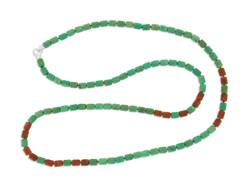 minimalistic silver necklaces for women -Turquoise & Coral Long Necklace