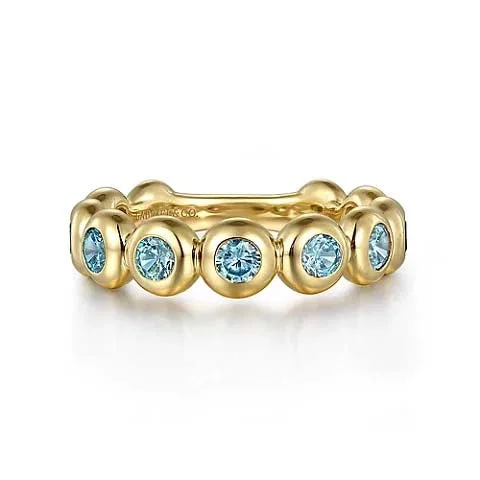 unique rings for women -Gabriel & Co. Blue Topaz Stackable Ring in 14K Yellow Gold