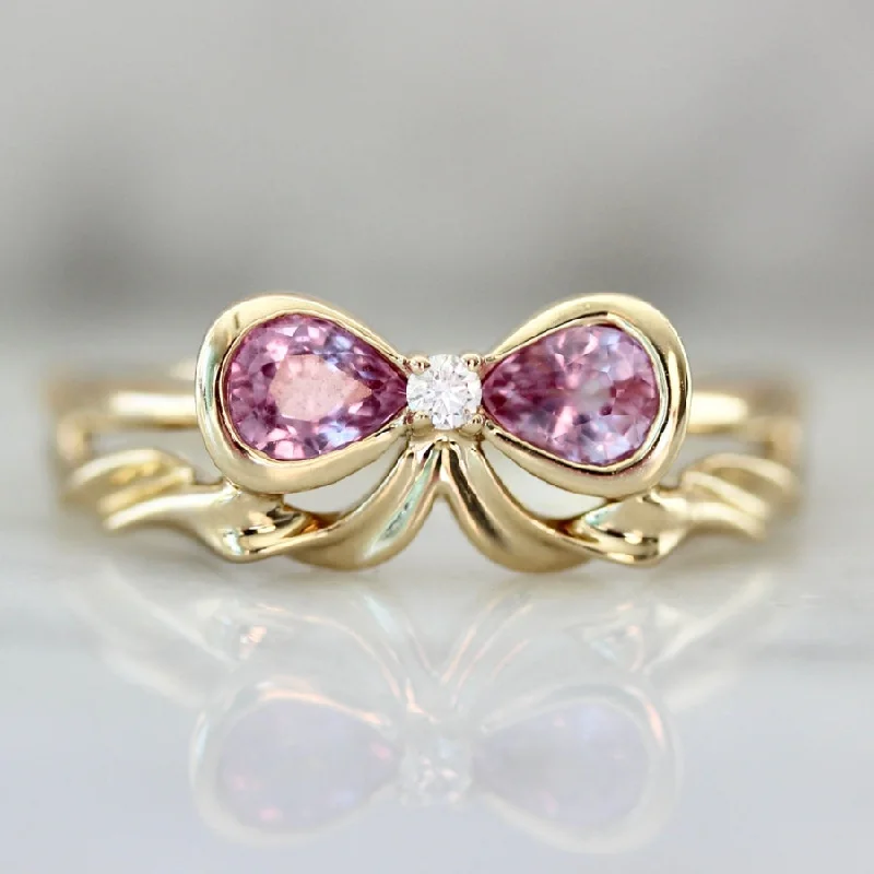 custom engagement rings -Bowtiful Pink Pear Sapphire Bow Ring