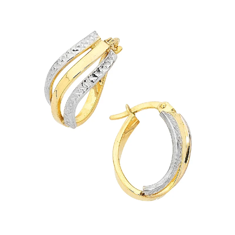 gold stud earrings for women -9ct Yellow Gold Silver Infused Oval Crossover Earrings