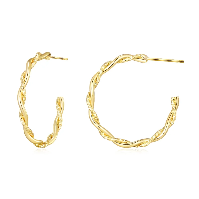 personalized earrings for women -Gold Plated 30mm Twisted Diamond Cut Hoop Earrings