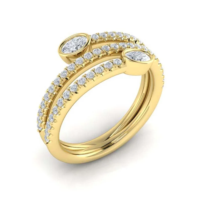 silver statement rings -Vlora Sofia Three Row Oval Diamond Wrap Ring in 14K Yellow Gold