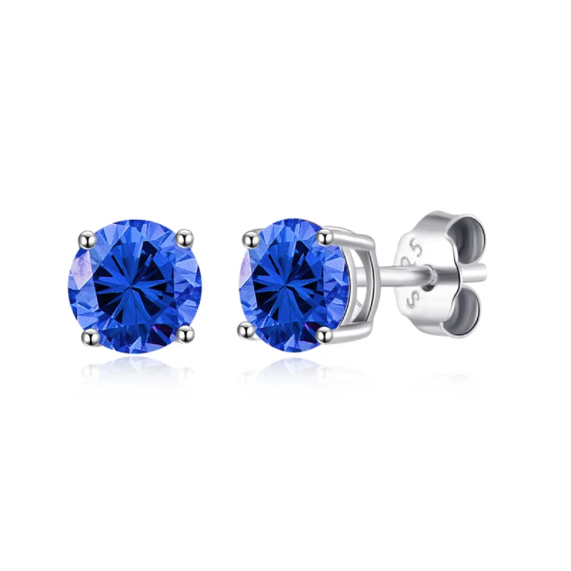 geometric earrings for women -Sterling Silver September (Sapphire) Birthstone Earrings Created with Zircondia® Crystals