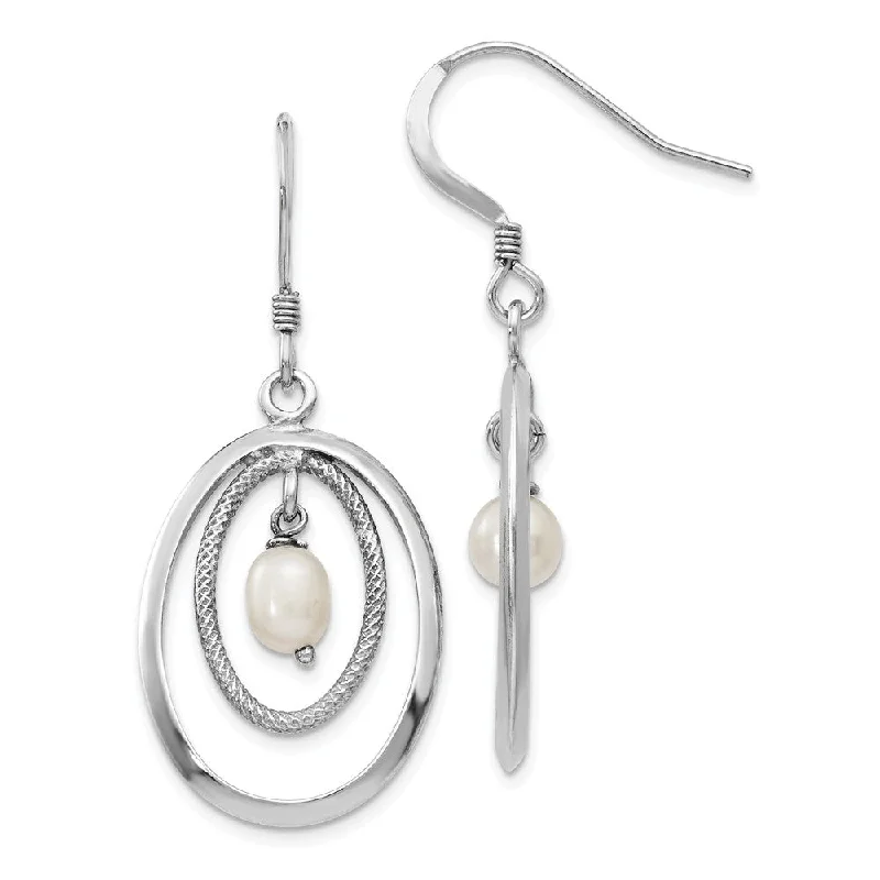 gold dangle earrings for women -18 x 39mm Silver, FW Cultured White Pearl & Oval Dangle Earrings