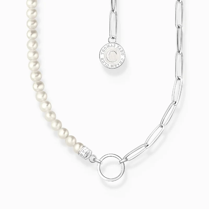 trendy necklaces for women -Thomas Sabo Member Charm Necklace With White Pearls And Charmista Coin Silver KE2189-158-14-L45