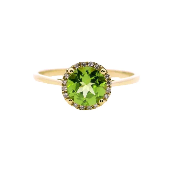 gold promise rings -Mountz Collection Peridot Diamond Halo Ring in 14K Yellow Gold