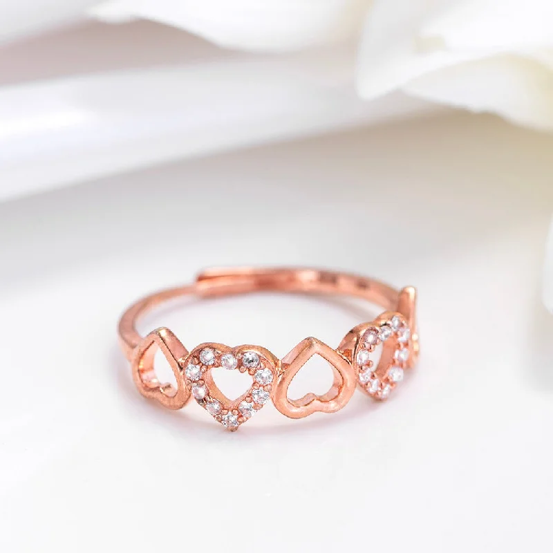 silver rings for women -Heartfelt Charm Rose Gold Plated 925 Sterling Silver Women's Ring (Adjustable)