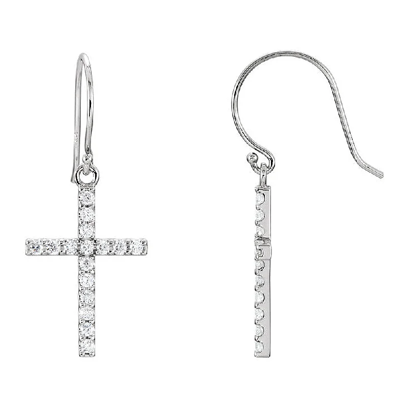 luxurious pearl drop earrings -14x39mm 14k White Gold 1/2 CTW (G-H, I1) Diamond Dangle Cross Earrings