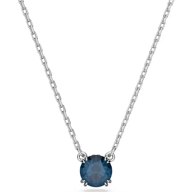 luxury necklaces for women -Swarovski Constella Pendant, Round Cut, Blue, Rhodium Plated 5639754