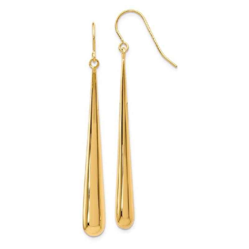 crystal earrings for women -14k Yellow Gold Long Polished Teardrop Dangle Earrings, 52mm (2 Inch)