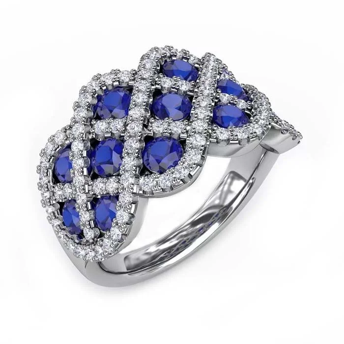 twisted rings for women -Fana "You and Me" Sapphire and Diamond Interwoven Ring in 14K White Gold