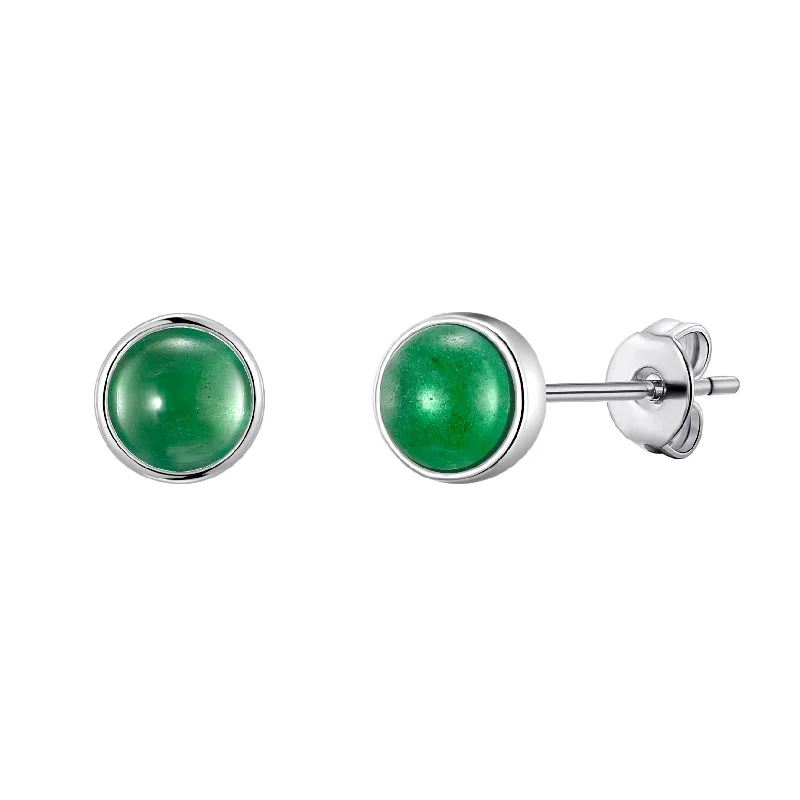 silver dangle earrings for women -Green Aventurine Stud Earrings