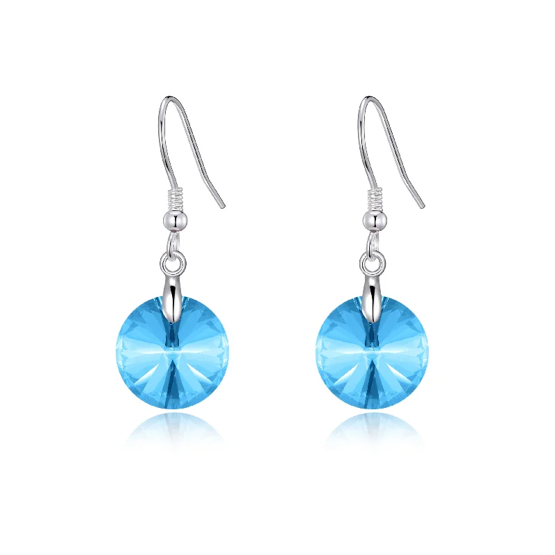 boho earrings for women -Sterling Silver Aquamarine Earrings Created with Zircondia® Crystals