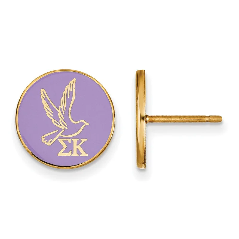 handmade hoop earrings for women -14K Plated Silver Sigma Kappa Purple Enamel Dove Post Earrings