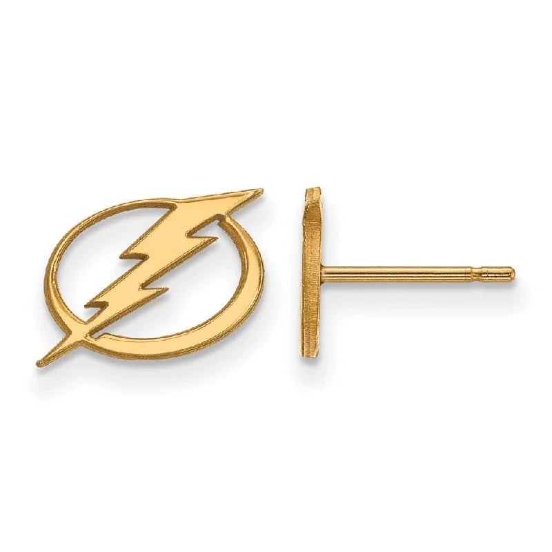 trendy drop earrings for women -SS 14k Yellow Gold Plated NHL Tampa Bay Lightning XS Post Earrings