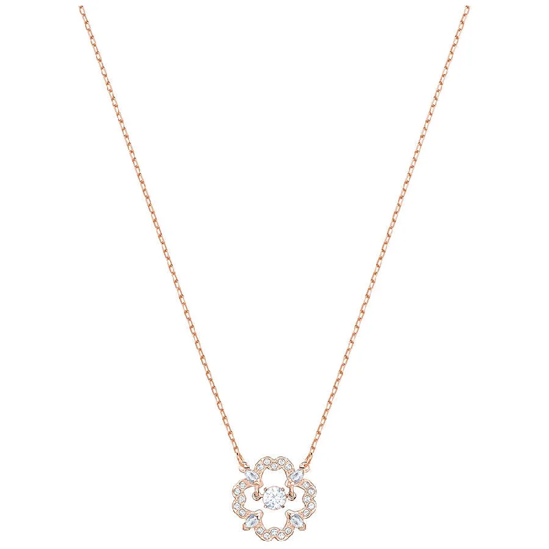 handmade necklaces for women -Swarovski Sparkling Dance Flower Necklace, White, Rose gold plating 5408437