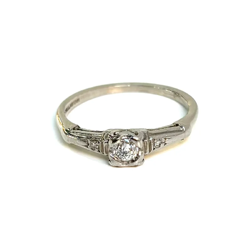 modern promise rings -Palladium Art Deco Diamond Promise Ring .20 ct - Circa 1920