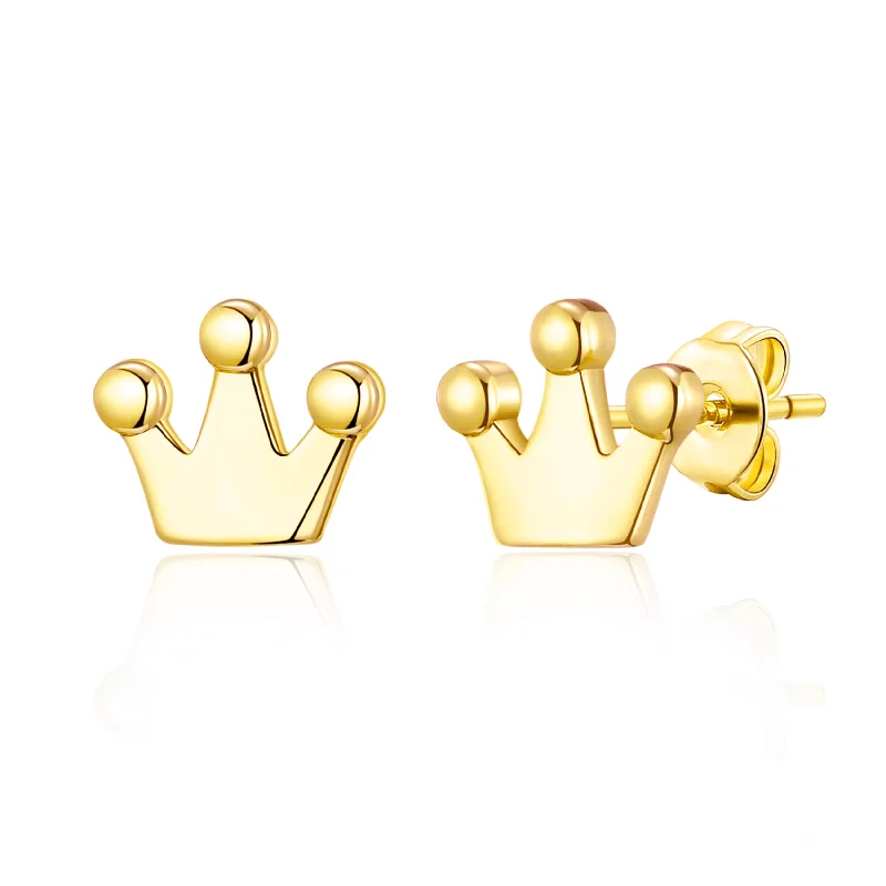 geometric earrings for women -Gold Plated Crown Stud Earrings