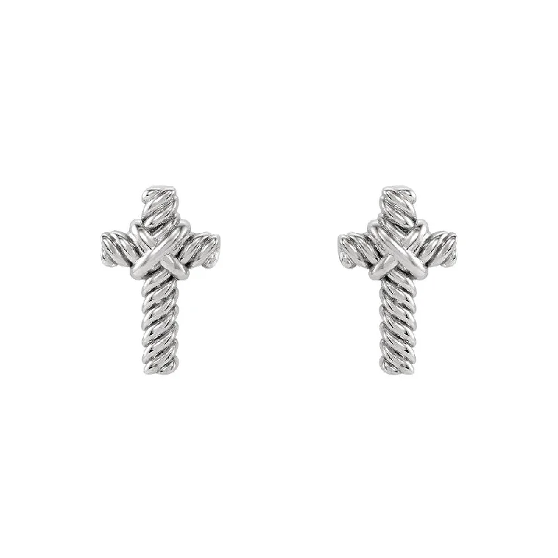 chic earrings for women -9mm Rope Cross Post Earrings in 14k White Gold