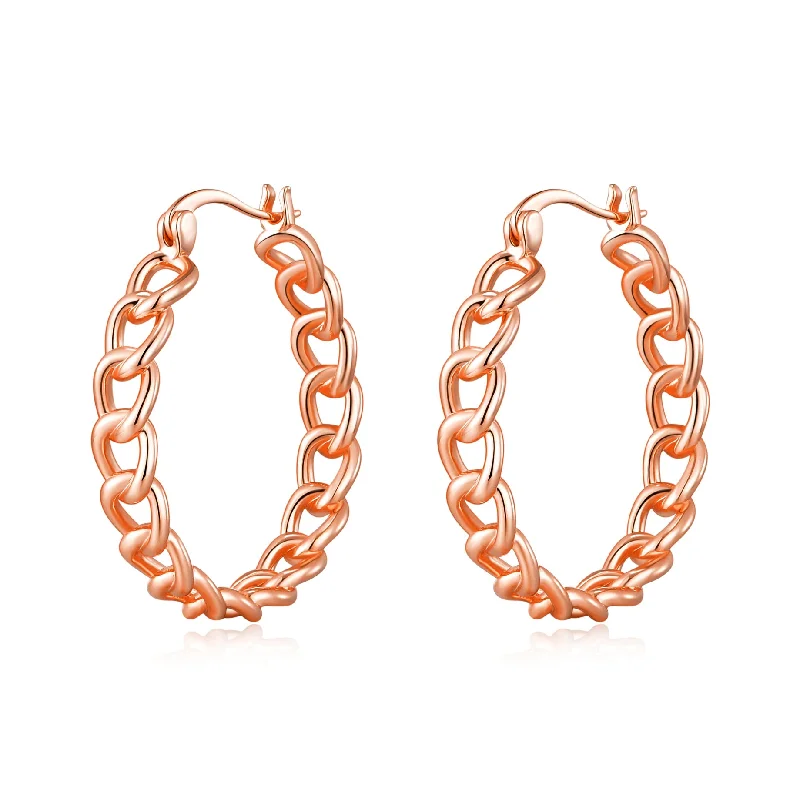 bold gold earrings for women -Rose Gold Plated Link Hoop Earrings