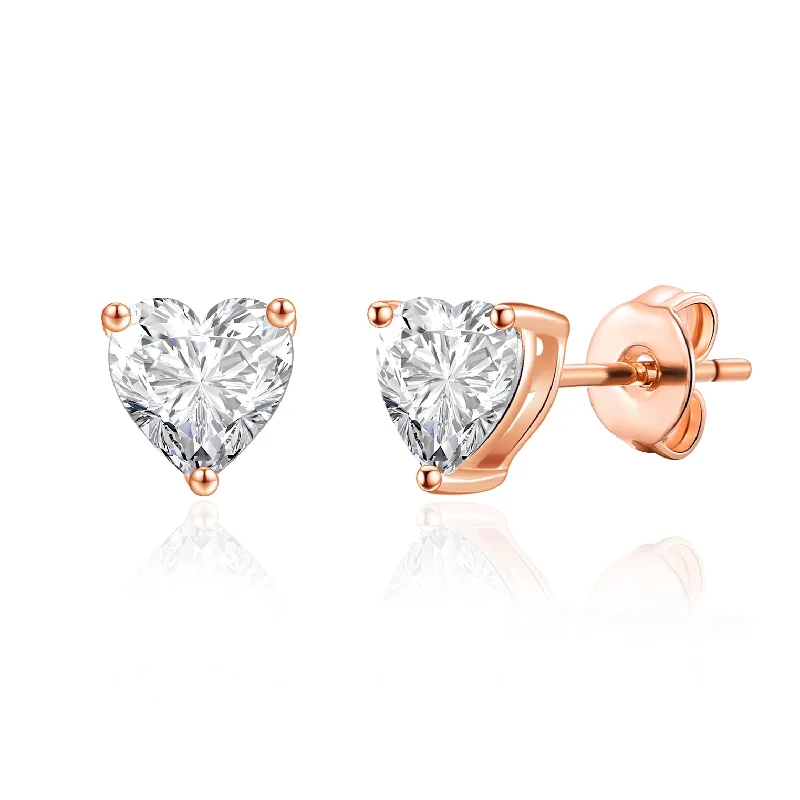 chunky earrings for women -Rose Gold Plated Heart Earrings Created with Zircondia® Crystals