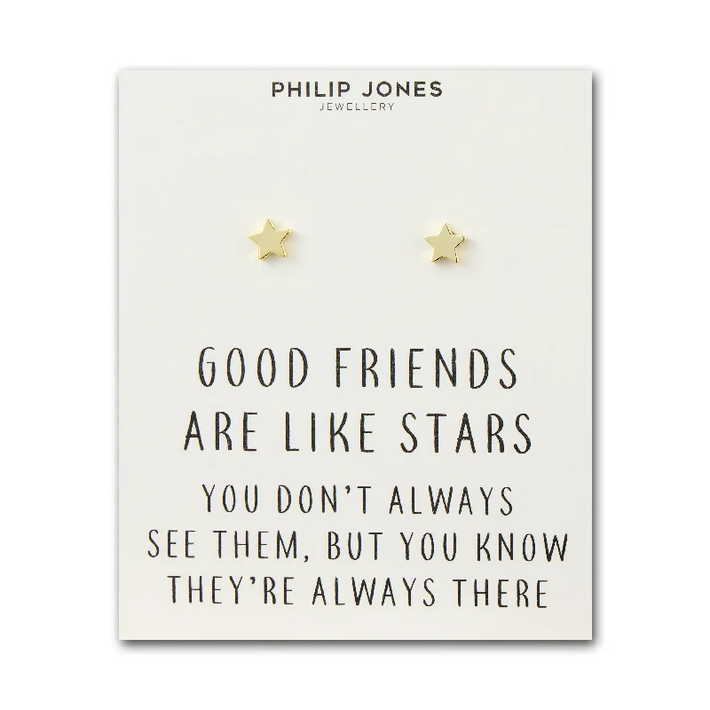 crystal earrings for women -Gold Plated Star Stud Earrings with Quote Card