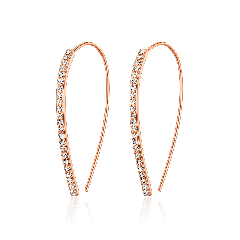 trendy earrings for women -Rose Gold Plated Thread Earrings Created with Zircondia® Crystals