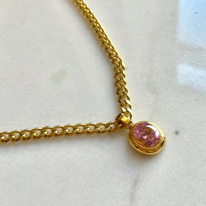 gold bar necklaces for women -Pink sparkling Necklace