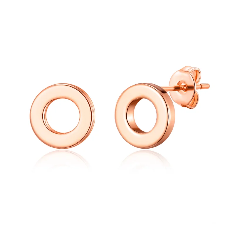 diamond earrings for women -Rose Gold Plated Circle Stud Earrings