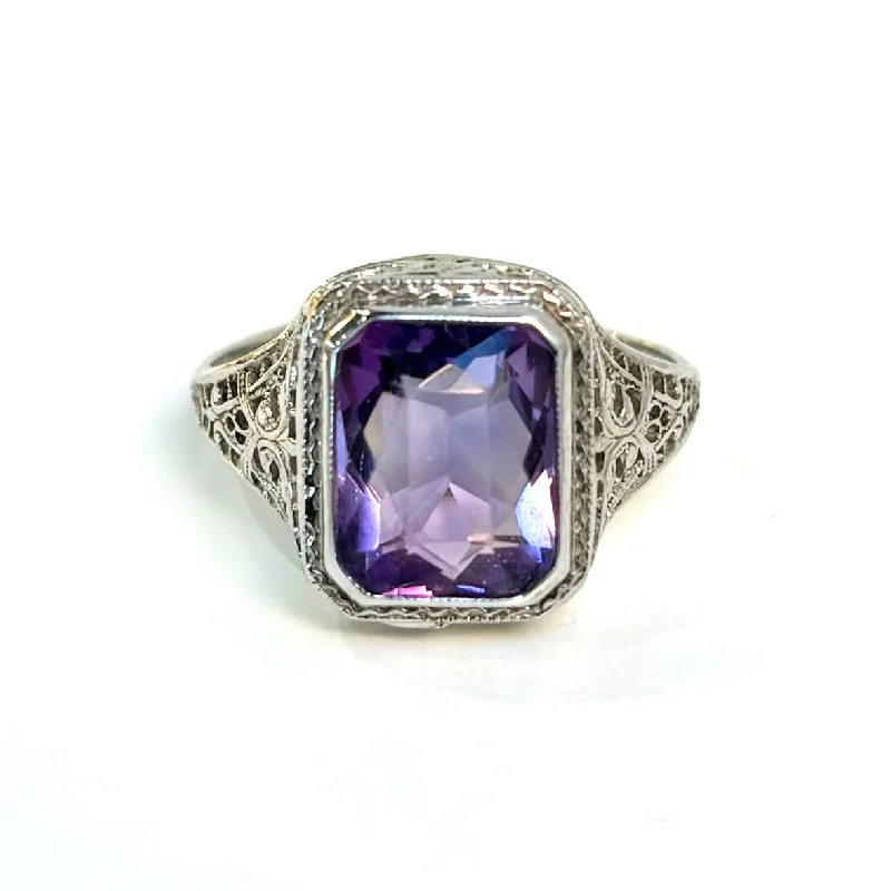 simple wedding bands for women -1920's Amethyst Ring