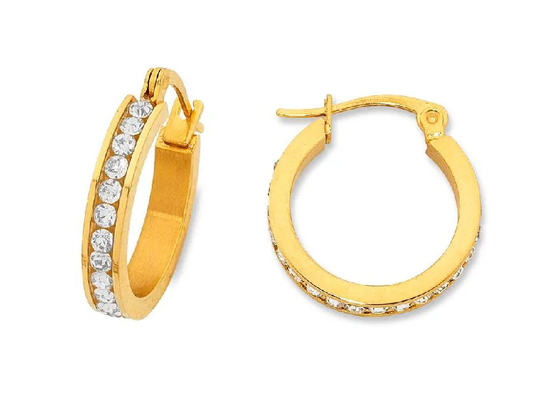 dangling pearl earrings for women -20mm Yellow Stainless Steel Channel Hoop Earrings