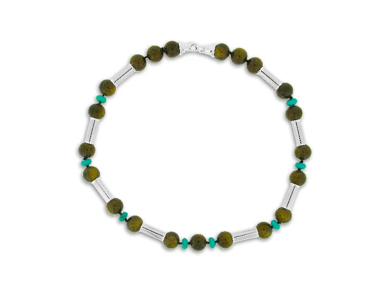 geometric necklaces for women -Bronzite, Turquoise and Silver Necklace