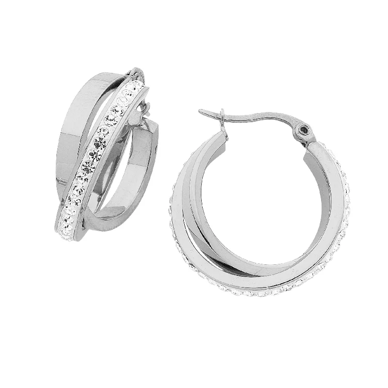 pearl drop earrings for women -Stainless Steel Double Hoop Earrings