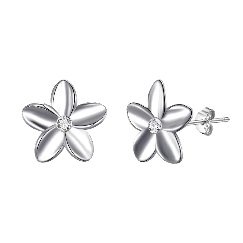 vintage earrings for women -Sterling Silver Flower Earrings Created with Zircondia® Crystals