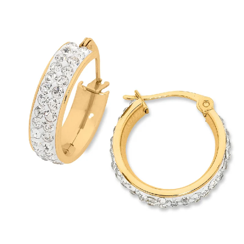 stud earrings for women -20mm Yellow Stainless Steel Pave Crystal Hoop Earrings