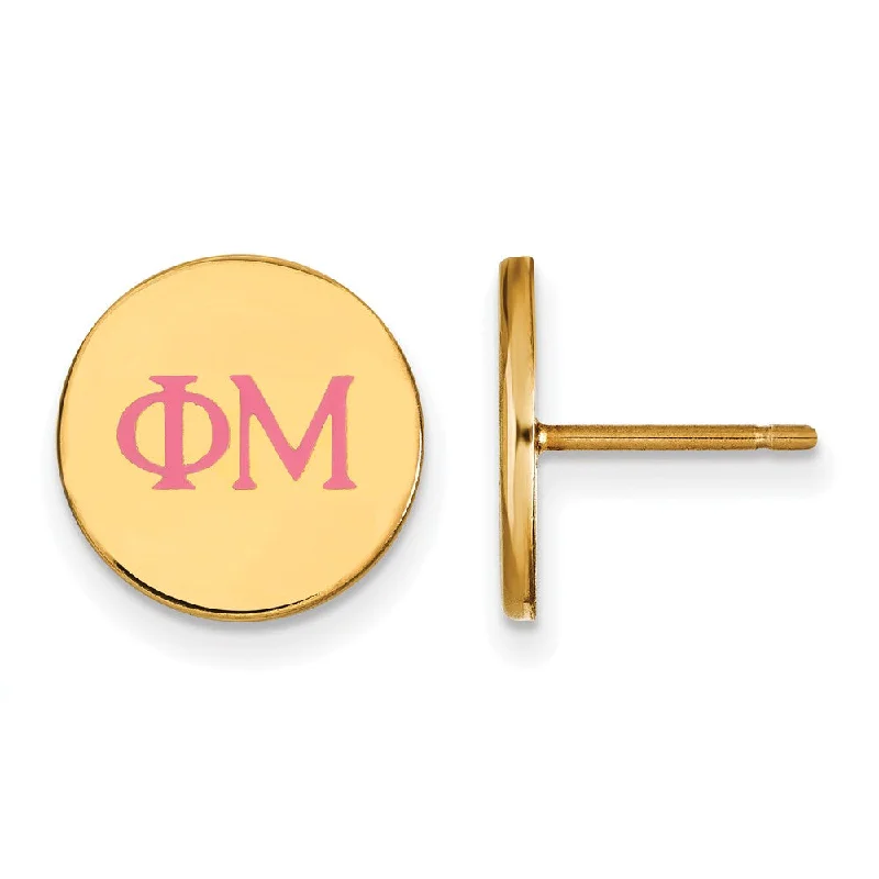 personalized earrings for women -14K Plated Silver Phi Mu Enamel Greek Letters Post Earrings