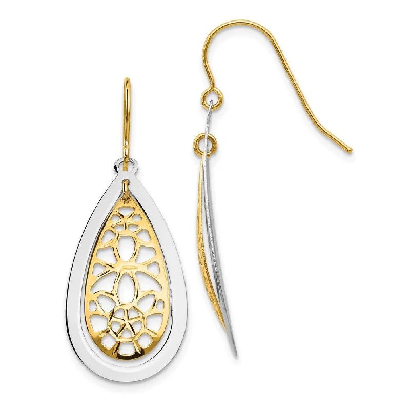 fashion hoop earrings for women -Two-Tone Double Teardrop Dangle Earrings in 14k Gold