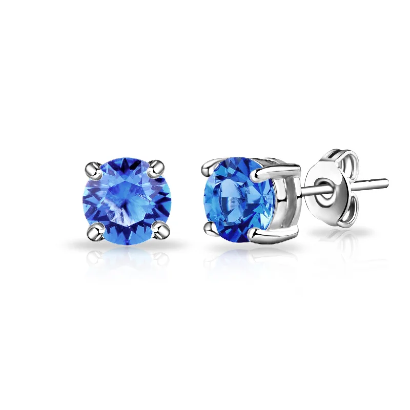 chic earrings for women -Dark Blue Stud Earrings Created with Zircondia® Crystals