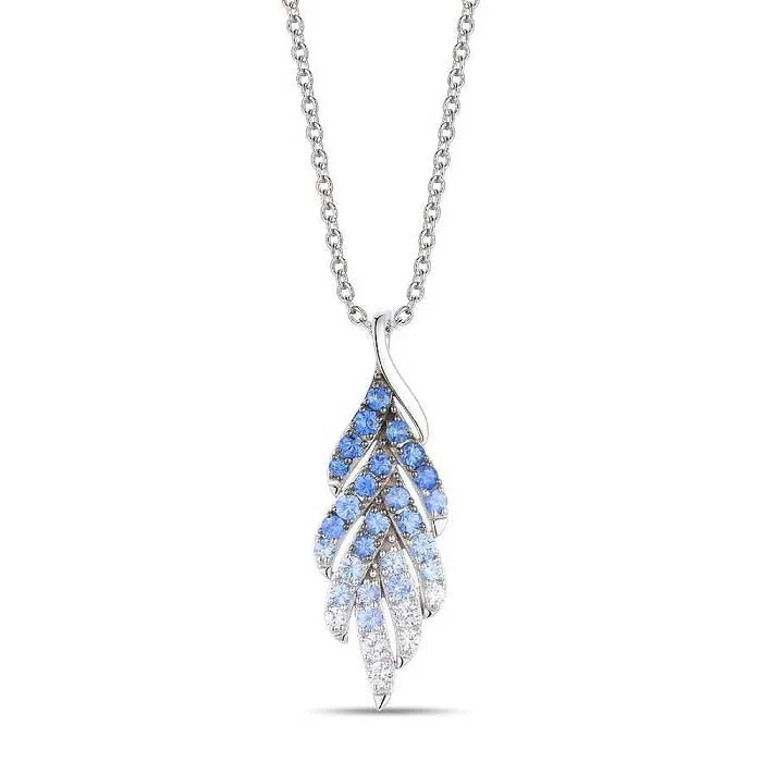 platinum rings for women -Le Vian Leaf Pendant featuring Denim Ombré Sapphires in 14K Vanilla Gold