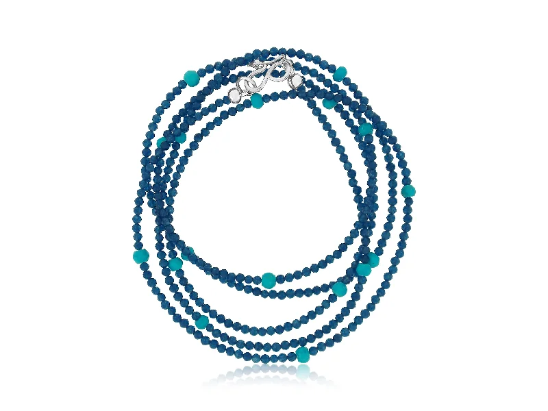 sapphire necklaces for women -Faceted Lapis and Turquoise Long Necklace