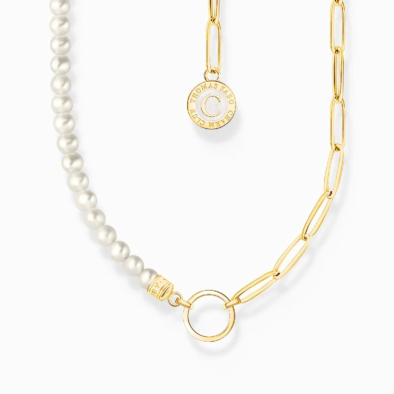 long chain necklaces for women -Thomas Sabo Member Charm Necklace With White Pearls And Charmista Disc Gold Plated KE2189-430-14-L45