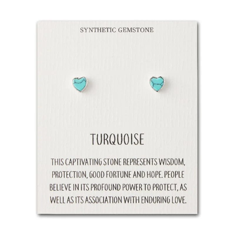 luxury diamond earrings for women -Synthetic Turquoise Heart Stud Earrings with Quote Card