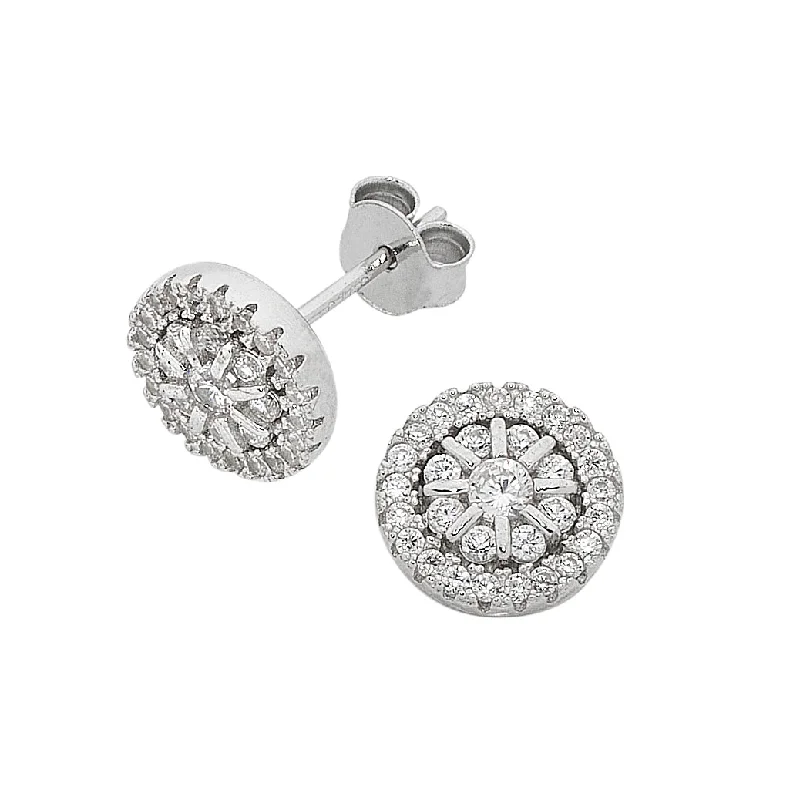 wedding earrings for women -Sterling Silver Round Cluster Earrings