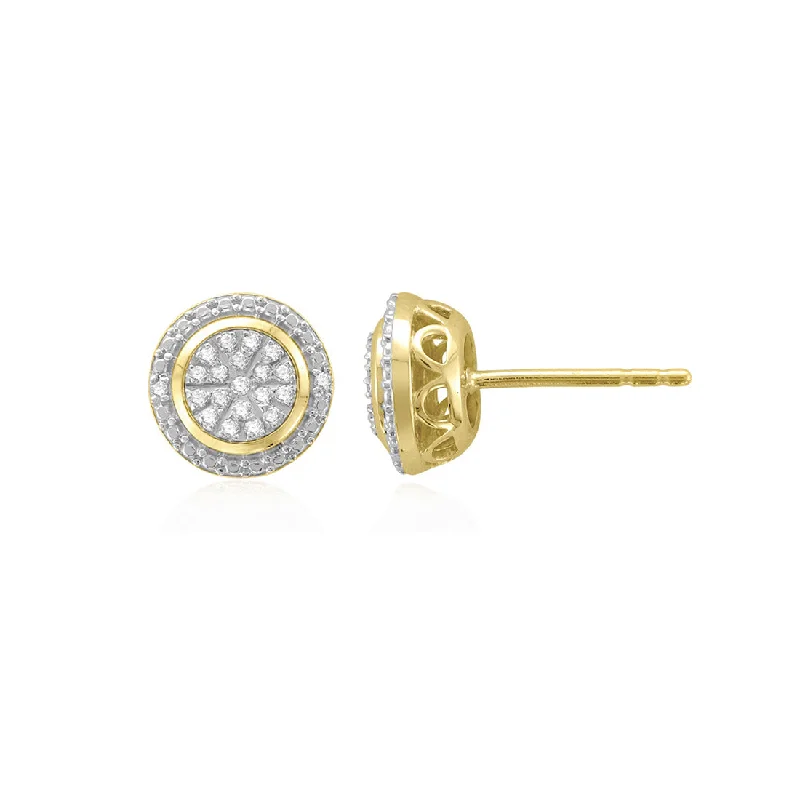 handmade earrings for women -9ct Yellow Gold 0.14ct Diamond Halo Stud Earrings