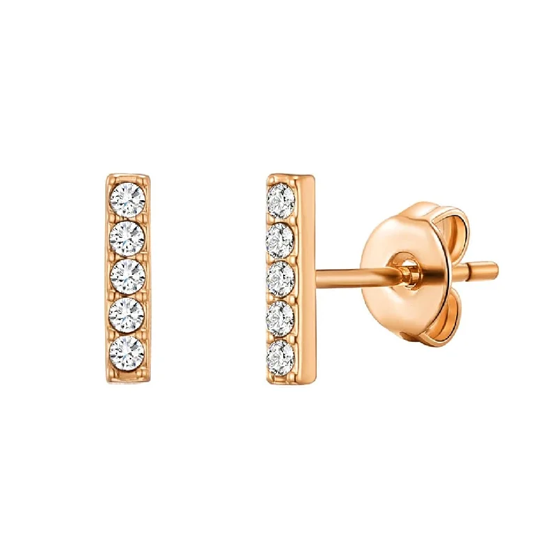 large gold hoop earrings for women -Rose Gold Plated Bar Earrings Created with Zircondia® Crystals