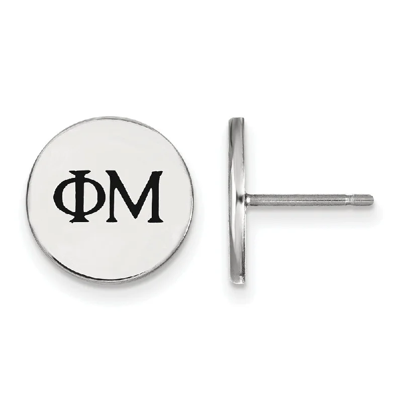 big statement earrings for women -Sterling Silver Phi Mu Black Enamel Greek Letters Post Earrings