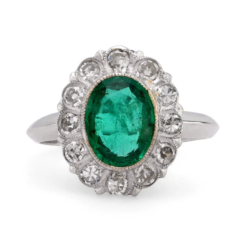 eternity diamond rings -Mid Century 1.25 carat emerald diamond 10k white gold cluster ring